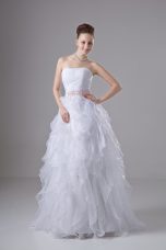 New Style White Zipper Wedding Gowns Beading and Ruffles Sleeveless Floor Length