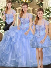 Lavender Lace Up Quinceanera Dress Beading and Ruffles Sleeveless Floor Length