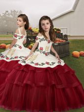 Customized Tulle Sleeveless Floor Length Little Girls Pageant Dress Wholesale and Embroidery