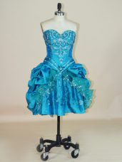 Custom Made Teal Taffeta Lace Up Pageant Dress for Teens Sleeveless Mini Length Beading and Pick Ups
