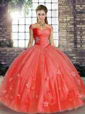 Off The Shoulder Sleeveless Tulle 15th Birthday Dress Beading and Appliques Lace Up