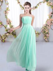 Aqua Blue Strapless Lace Up Beading Dama Dress for Quinceanera Sweep Train Sleeveless