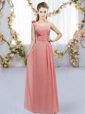 Fine Sleeveless Lace Up Floor Length Hand Made Flower Quinceanera Court of Honor Dress