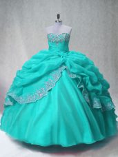 Aqua Blue Sweetheart Lace Up Beading and Appliques Sweet 16 Dress Sleeveless