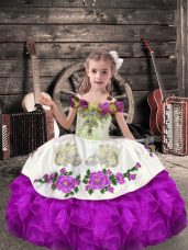 Purple Organza Lace Up Off The Shoulder Sleeveless Floor Length Pageant Dress Womens Beading and Embroidery and Ruffles