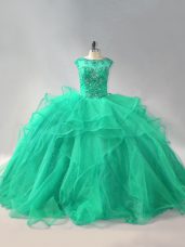 Pretty Scoop Sleeveless Lace Up Quinceanera Gowns Turquoise Organza