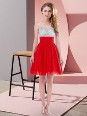Beading Bridesmaids Dress Red Side Zipper Sleeveless Mini Length