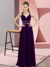 Charming Purple Straps Backless Beading Sleeveless