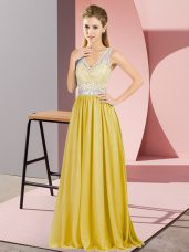 Gold V-neck Criss Cross Beading and Lace Sleeveless