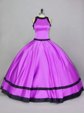 Discount Lilac Satin Zipper Scoop Sleeveless Floor Length Sweet 16 Dress Ruching