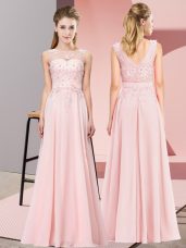 Great Baby Pink Sleeveless Chiffon Zipper Quinceanera Dama Dress for Wedding Party