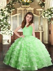 On Sale Sleeveless Organza Floor Length Lace Up Little Girl Pageant Dress in with Ruffled Layers