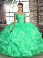 Suitable Sleeveless Lace Up Floor Length Beading and Ruffles Sweet 16 Dresses