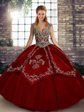 Wine Red Sleeveless Beading and Embroidery Floor Length Sweet 16 Quinceanera Dress