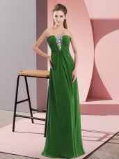 Popular Green Empire Beading Prom Party Dress Zipper Chiffon Sleeveless Floor Length