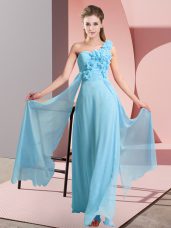 Aqua Blue One Shoulder Lace Up Hand Made Flower Damas Dress Sleeveless