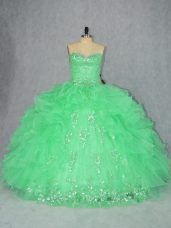 Organza Sleeveless Floor Length Quince Ball Gowns and Beading and Ruffles