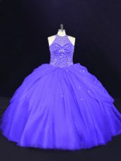 Fitting Purple Sleeveless Beading Floor Length Ball Gown Prom Dress