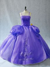 Flare Lavender 15th Birthday Dress For with Appliques Straps Sleeveless Lace Up