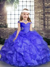 Trendy Straps Sleeveless Lace Up Girls Pageant Dresses Blue Organza