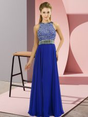 Sumptuous Royal Blue Evening Party Dresses Prom and Party and Military Ball with Beading Scoop Sleeveless Side Zipper