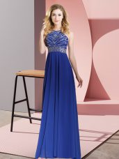 Royal Blue Sleeveless Beading Floor Length Prom Party Dress
