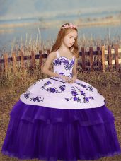 Eggplant Purple Sleeveless Embroidery Floor Length Kids Formal Wear