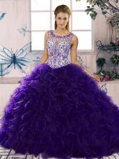 Pretty Floor Length Ball Gowns Sleeveless Purple Sweet 16 Dresses Lace Up