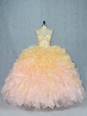 Floor Length Multi-color Quinceanera Gown Organza Sleeveless Beading and Ruffles
