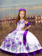 Satin Sleeveless Floor Length Little Girl Pageant Dress and Embroidery