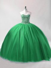Designer Ball Gowns 15 Quinceanera Dress Dark Green Sweetheart Tulle Sleeveless Floor Length Lace Up