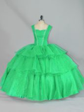 Sleeveless Lace Up Floor Length Beading and Ruffled Layers and Ruching Quinceanera Dress