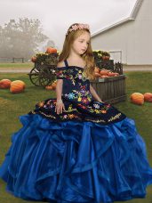 Floor Length Blue Pageant Dress Toddler Straps Sleeveless Lace Up