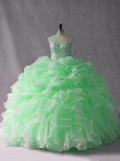 Apple Green Sleeveless Organza Brush Train Lace Up Sweet 16 Dresses for Sweet 16 and Quinceanera