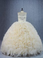Custom Design Champagne Sleeveless Brush Train Beading and Ruffles 15 Quinceanera Dress