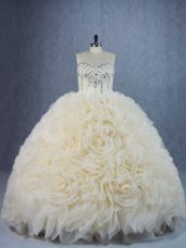 Custom Design Champagne Sleeveless Brush Train Beading and Ruffles 15 Quinceanera Dress