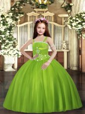 Ball Gowns Pageant Dress Wholesale Olive Green Straps Tulle Sleeveless Floor Length Lace Up