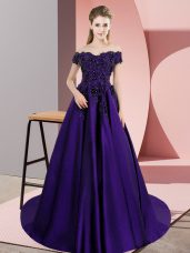 A-line Sleeveless Purple Sweet 16 Quinceanera Dress Court Train Zipper