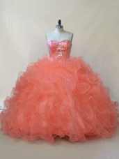 Floor Length Ball Gowns Sleeveless Orange Quinceanera Dress Lace Up