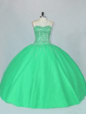 Enchanting Green Ball Gowns Sweetheart Sleeveless Tulle Floor Length Lace Up Beading Quinceanera Dress