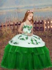 Fancy Straps Sleeveless Zipper Child Pageant Dress Green Tulle