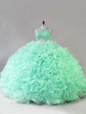 Apple Green Scoop Neckline Beading and Ruffles Quince Ball Gowns Sleeveless Zipper