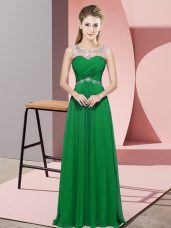 Sexy Green Prom Evening Gown Prom and Party and Military Ball with Beading Scoop Sleeveless Backless