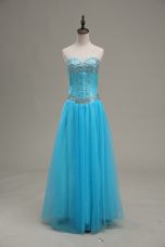 Aqua Blue Lace Up Sweetheart Beading Evening Dress Tulle Sleeveless