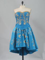 Blue Ball Gowns Embroidery Dress for Prom Lace Up Sleeveless