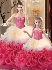 Multi-color Ball Gowns Sweetheart Sleeveless Fabric With Rolling Flowers Floor Length Lace Up Beading and Ruffles Sweet 16 Quinceanera Dress