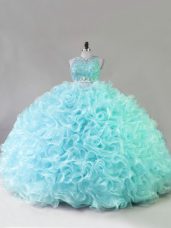 Customized Floor Length Blue 15 Quinceanera Dress Scoop Sleeveless Zipper