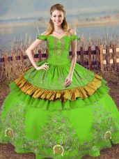 Green Sweet 16 Dresses Sweet 16 and Quinceanera with Embroidery Off The Shoulder Sleeveless Lace Up