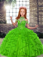 Luxurious Sleeveless Beading and Ruffles Lace Up Kids Formal Wear