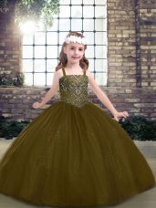 Brown Sleeveless Beading Floor Length Little Girls Pageant Dress Wholesale